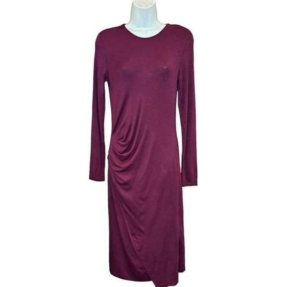 Vince Gathered Long Sleeve Midi Dress in Plum Wine NWT Size Small - Picture 3 of 7